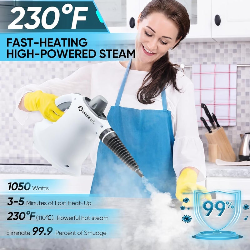SakerPlus Handheld Steam Cleaner Pressurized Portable Steamer for Home Office Car With 9 Accessories &Safety Lock For Multi-Surface (5 Towel Sleeve) - Image 2